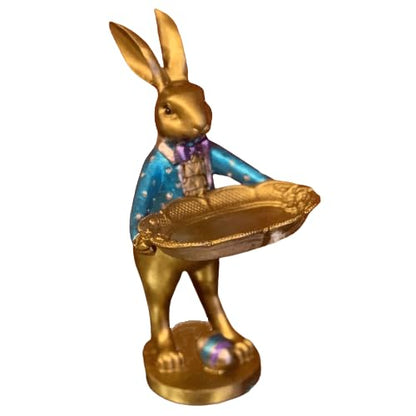 Elegant Rabbit Figurine with Tray, Whimsical Rabbit Sculpture, Decorative Bunny Statue, Bunny Statue Tabletop, Rabbit Serving Tray Stand