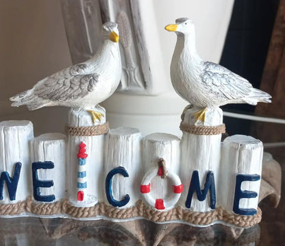 Nautical Seagull Welcome Sign Sculpture, Seagull Welcome Sign, Coastal Home Decor, Nautical Beach Decor, Welcome Sign Gift, Seagull Statue