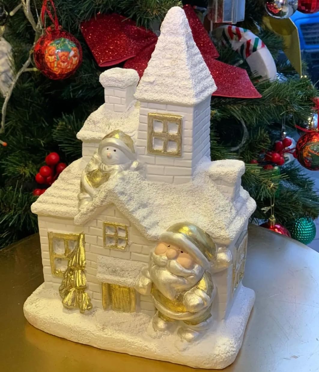 Christmas Village House, Santa Claus Figurine, Christmas House Ornament, Festive Snow House, Christmas Decoration Gift, Christmas Village, Festive Snow Decor