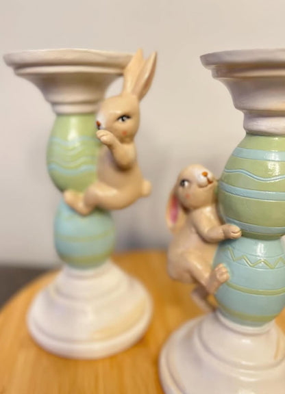 Easter Bunny Candle Holder Set with Climbing Rabbits and Egg Design, Easter Rabbit Candle Holder, Easter Rabbit Candlesticks, Bunny Candle Holder, Rabbit Candle Holder