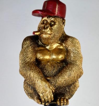 Smoking Gorilla Statue with Cap, Cool Gorilla Smoking Pipe Decor, Urban Style Gorilla Statue with Hat, Gorilla Statue with Cigarette and Cap