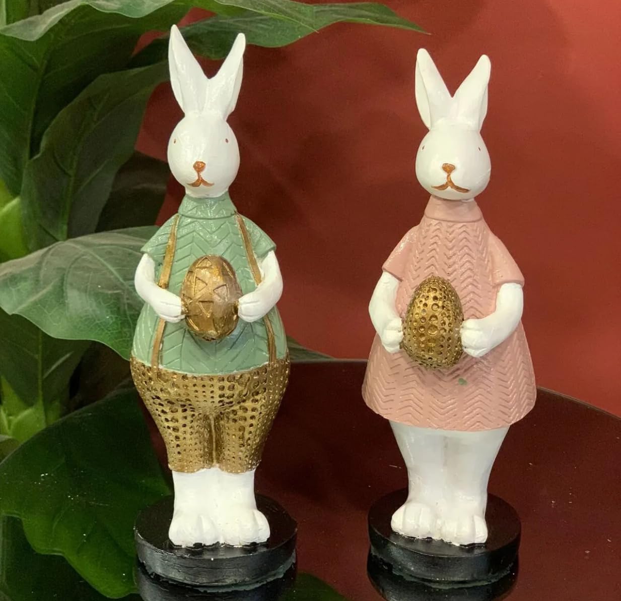 Handmade Easter Bunny Figurines with Colorful Eggs, Decorative Polyester Rabbits, Easter Bunny Figurines, Handmade Rabbit Statues, Easter Rabbit Sculpture
