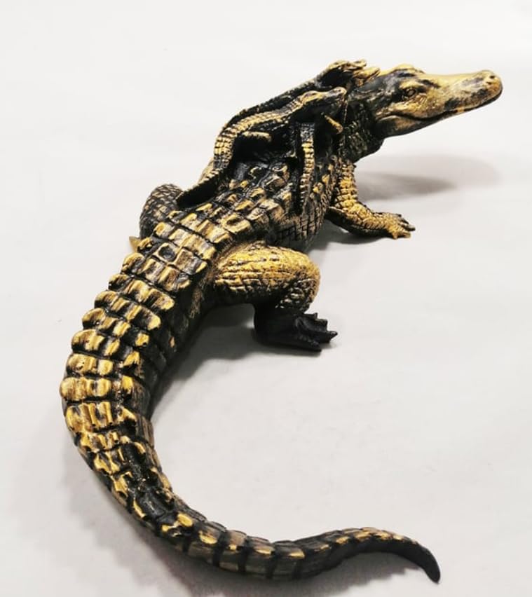 Crocodile with Babies Statue, Handmade Crocodile Statue with Baby Crocs, Crocodile Statue with Baby Figures, Crocodile Sculpture