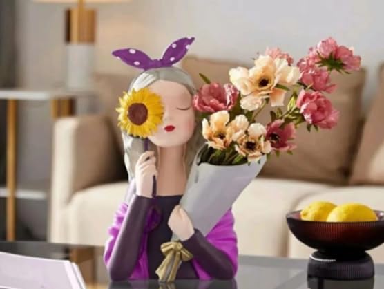 Elegant Girl Flower Vase, Romantic Gift Idea, Girl Flower Vase, Artistic Girl Sculpture, Romantic Floral Holder, Unique Flower Vase, Girl Flower Decor, Girl Flower Statue