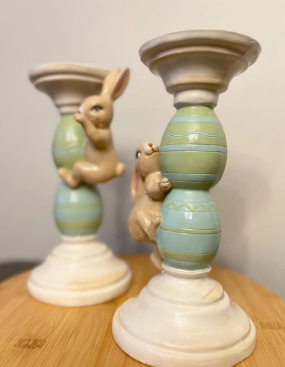 Easter Bunny Candle Holder Set with Climbing Rabbits and Egg Design, Easter Rabbit Candle Holder, Easter Rabbit Candlesticks, Bunny Candle Holder, Rabbit Candle Holder