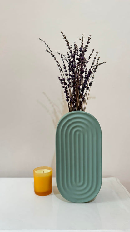 Ceramic Oval Ridged Vase, Decorative Oval-shaped Vase, Decorative Tabletop Vase, Modern Vase for Blooms, Scandinavian Style Vase, Oval Ridged Vase, Ridged Vase, Oval Vase