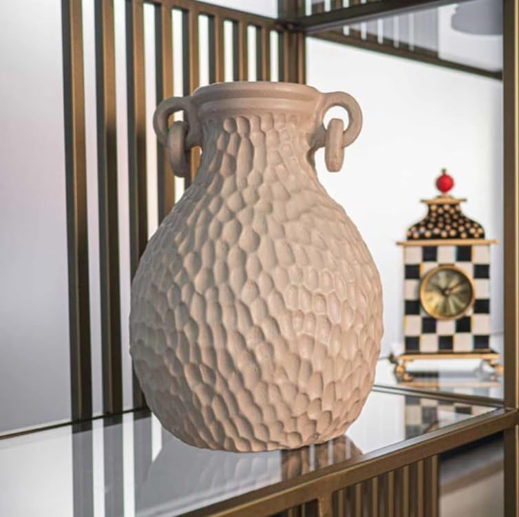 Textured Decorative Vase with Handles, Modern Rustic Vase, Unique Honeycomb Pattern Vase, Honeycomb Pattern Vase, Loop Handle Vase
