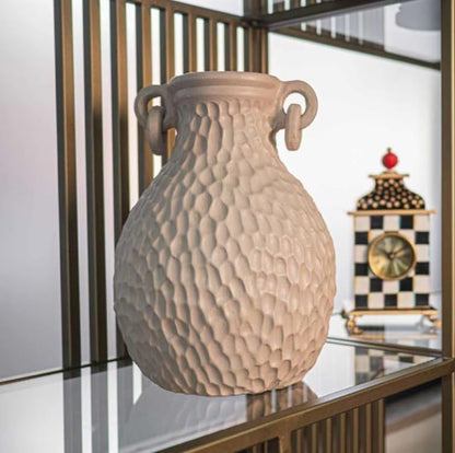 Textured Decorative Vase with Handles, Modern Rustic Vase, Unique Honeycomb Pattern Vase, Honeycomb Pattern Vase, Loop Handle Vase
