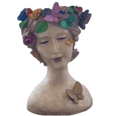 Elegante vaso da fiori a forma di busto femminile con farfalle e motivi floreali, fioriera decorativa in poliestere per interni, vaso da fiori a forma di farfalla, vaso a forma di farfalla, vaso a forma di farfalla