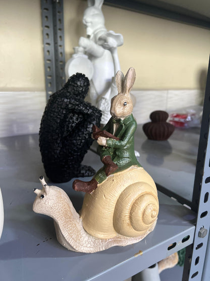 Whimsical Rabbit Snail Figurine, Animal Decor, Rabbit Snail Figurine, Rabbit Snail Sculpture, Rabbit Snail Decor, Rabbit Sculpture, Easter Rabbit Decor, Easter Bunny Decor