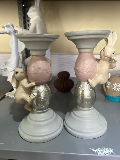 Easter Bunny Candle Holder Set with Climbing Rabbits and Egg Design, Easter Rabbit Candle Holder, Easter Rabbit Candlesticks, Bunny Candle Holder, Rabbit Candle Holder