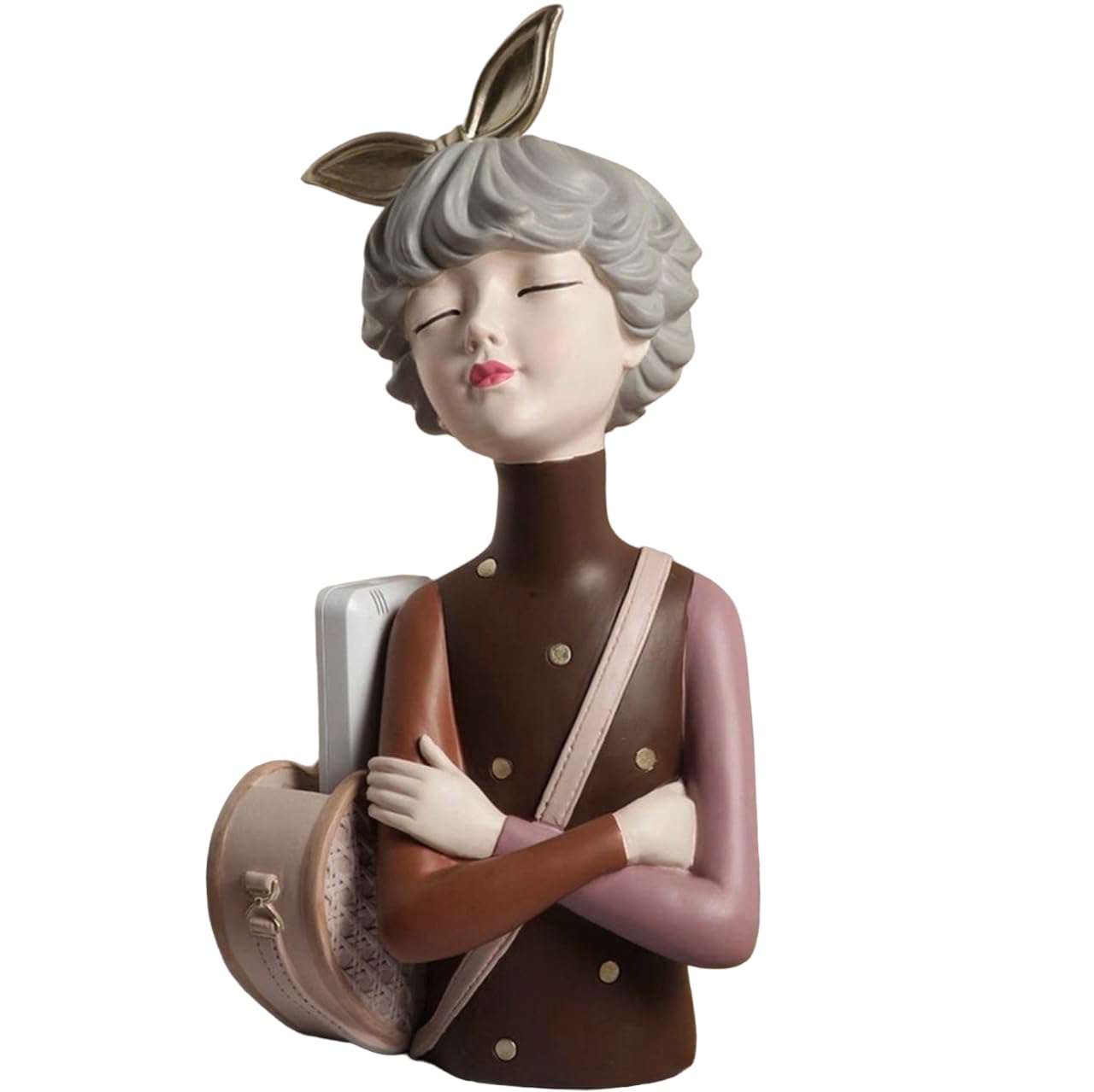 Cute Girl Sculpture with Bag, Girl Sculpture, Elegant Girl Decor, Girl with Bag Decor, Charming Tabletop Decor, Valentine’s Gift Ideas, Girl Sculpture, Girl Statue, Girl Decor