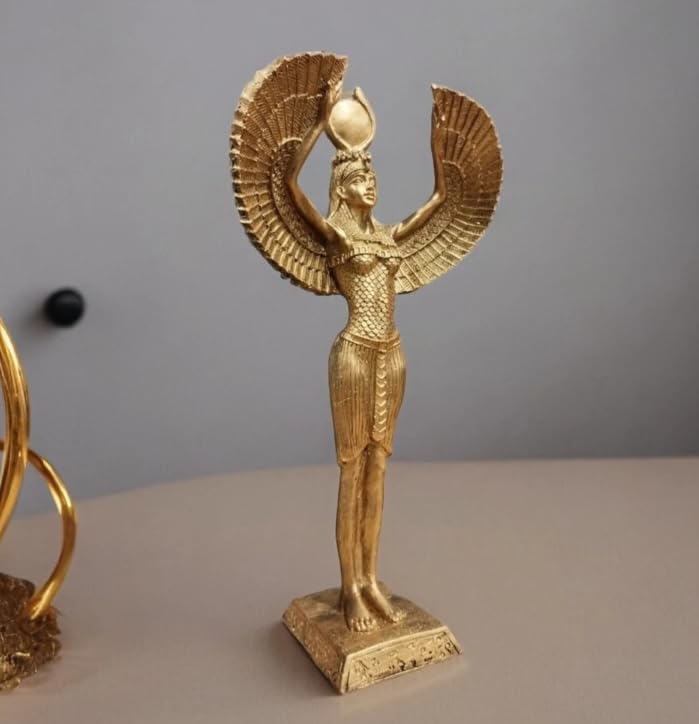 Ägyptische Isis-Statue mit offenen Flügeln, Ägyptische Isis-Statue mit Flügeln, Isis-Statue mit offenen Flügeln, Isis-Statue aus Polyester