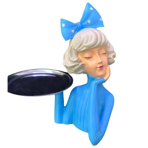 Handcrafted Girl Holding Tray Figure, Girl Sculpture With Tray Decor, Functional Girl Figurine With Tray, Decorative Girl Figurine For Gift, Girl Holding Tray Decor