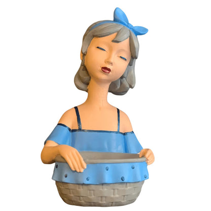 Girl Figurine Decor, Girl With Bowl Sculpture, Handmade Lady Bowl, Cute Girl Figurine Holder, Lady Hamper Figurine, Girl Sculpture, Girl Statue, Girl Decor, Girl Objects