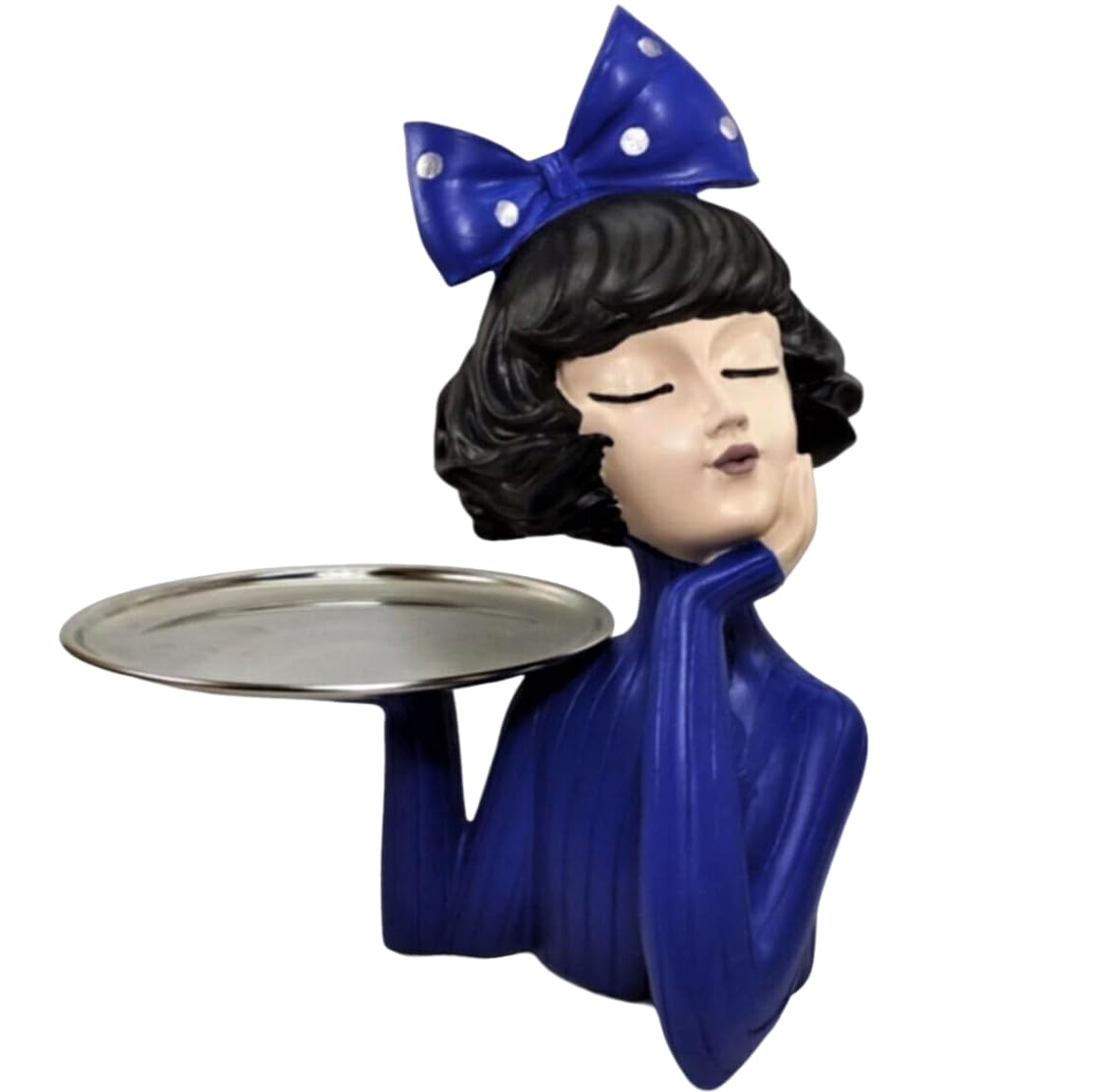Handcrafted Girl Holding Tray Figure, Girl Sculpture With Tray Decor, Functional Girl Figurine With Tray, Decorative Girl Figurine For Gift, Girl Holding Tray Decor