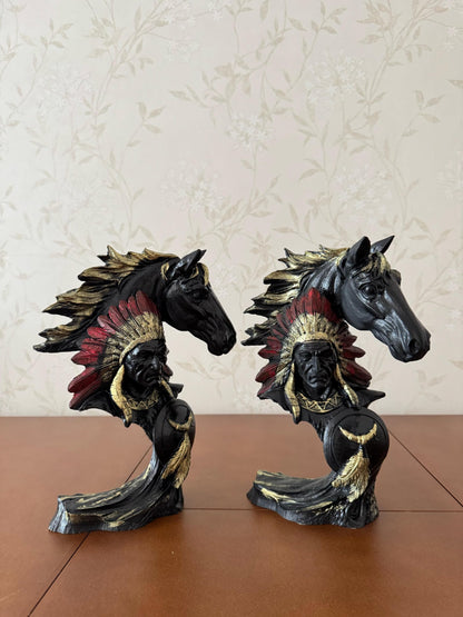 Indianerhäuptling und Pferdebüste Skulptur, Western Dekor, Indianerstatue, Indianerhäuptling Büste, Western Home Dekor, Indianerhäuptling Dekor, Indianerhäuptling Statue