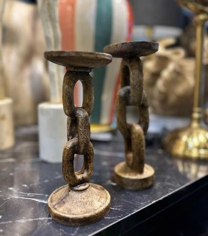 Handmade Chain Shaped Candle Holders Set of 2, Handmade Decorative Candle Stand, Rustic Tabletop Candle Holders, Candle Holder Decor, Chain Candlestick