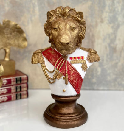 Royal Lion Statue Bust in Military Uniform, Lion Bust Sculpture, Regal Lion Statue, King Lion Decor, Military Lion Bust, Lion Head Statue, Lion Head Decor, Lion Head Sculpture