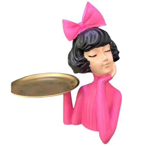 Handcrafted Girl Holding Tray Figure, Girl Sculpture With Tray Decor, Functional Girl Figurine With Tray, Decorative Girl Figurine For Gift, Girl Holding Tray Decor