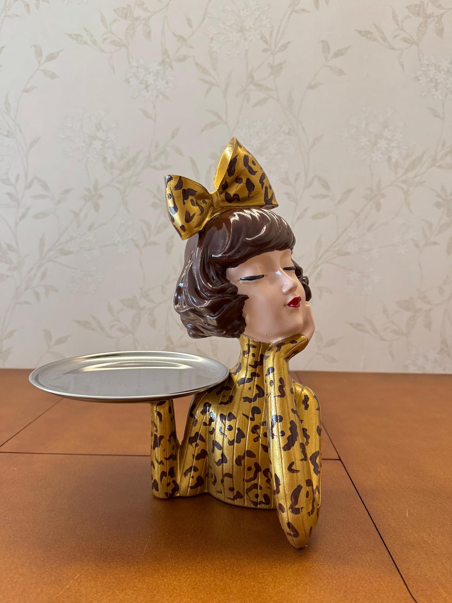 Handcrafted Girl Holding Tray Figure, Girl Sculpture With Tray Decor, Functional Girl Figurine With Tray, Decorative Girl Figurine For Gift, Girl Holding Tray Decor
