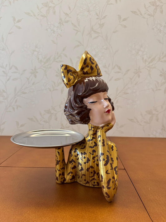 Handcrafted Girl Holding Tray Figure, Girl Sculpture With Tray Decor, Functional Girl Figurine With Tray, Decorative Girl Figurine For Gift, Girl Holding Tray Decor