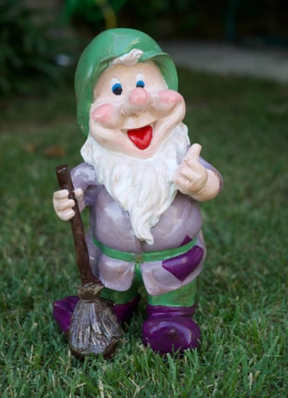 Happy Garden Gnome with Broom for Outdoor Decor, Garden Gnome Statue, Patio Gnome Figure, Gnome Decor, Broom Holding Gnome