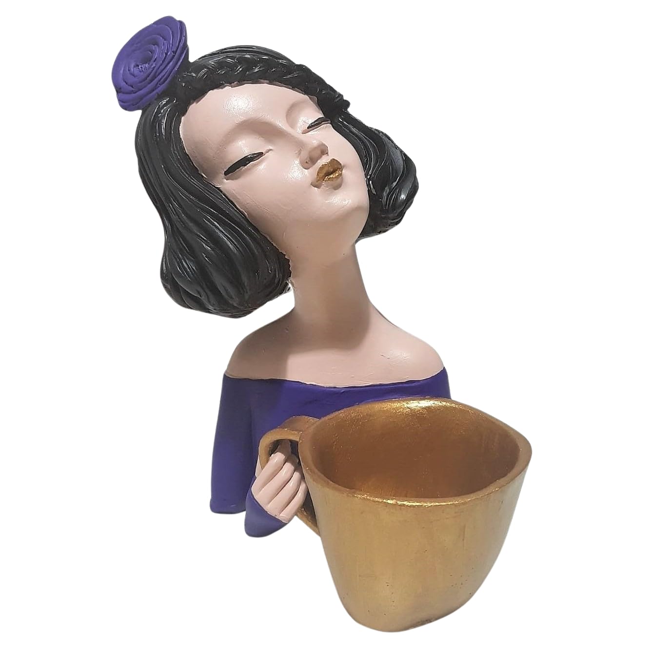 Elegant Female Figurine Holding a Mug, Handcrafted Girl Sculpture, Female Art Statue, Stylish Tabletop Sculpture, Female Statue, Girl Statue, Girl Decor, Girl Sculpture