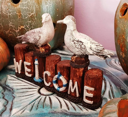 Nautical Seagull Welcome Sign Sculpture, Seagull Welcome Sign, Coastal Home Decor, Nautical Beach Decor, Welcome Sign Gift, Seagull Statue