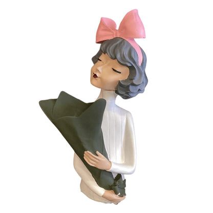 Cute Bouquet Girl Sculpture, Girl Doll Statue Holding Bouquet, Girl Figurine With Bouquet, Unique Girl Figurine Gift, Girl Decor Statue, Girl Sculpture, Girl Decor