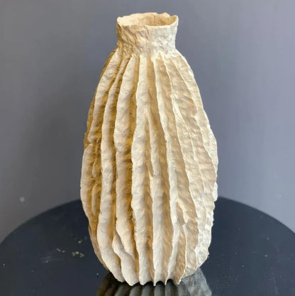 Handcrafted Ripple Polyester Vase, Minimalist Textured Flower Vase, Rustic Pleated Pottery, Handmade Vase, Minimalist Polyester Vase