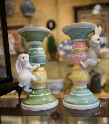 Easter Bunny Candle Holder Set with Climbing Rabbits and Egg Design, Easter Rabbit Candle Holder, Easter Rabbit Candlesticks, Bunny Candle Holder, Rabbit Candle Holder