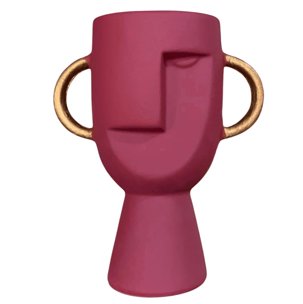 Abstract Face Vase with Dual Handles, Abstract Face Vase, Nordic Style Vase, Polyester Face Art, Small Face Vase, Twin Handle Sculpture