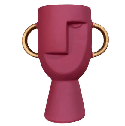 Abstract Face Vase with Dual Handles, Abstract Face Vase, Nordic Style Vase, Polyester Face Art, Small Face Vase, Twin Handle Sculpture