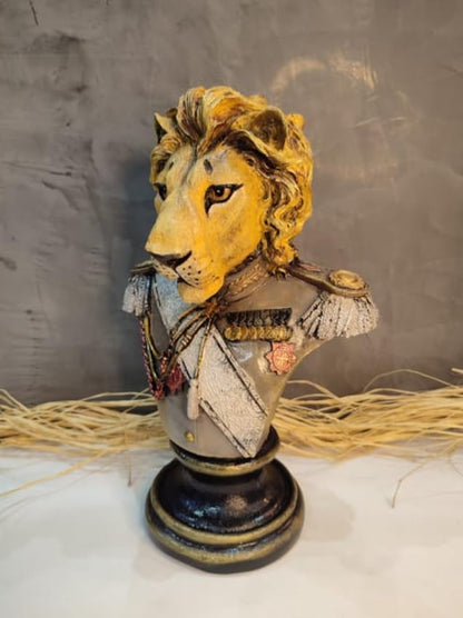 Royal Lion Statue Bust in Military Uniform, Lion Bust Sculpture, Regal Lion Statue, King Lion Decor, Military Lion Bust, Lion Head Statue, Lion Head Decor, Lion Head Sculpture