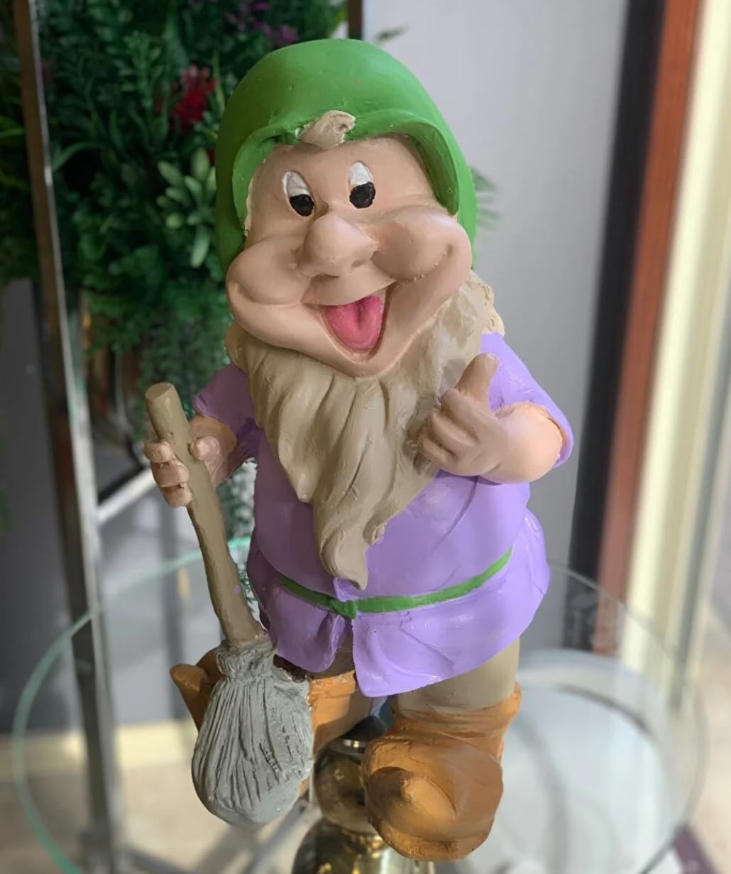 Happy Garden Gnome with Broom for Outdoor Decor, Garden Gnome Statue, Patio Gnome Figure, Gnome Decor, Broom Holding Gnome