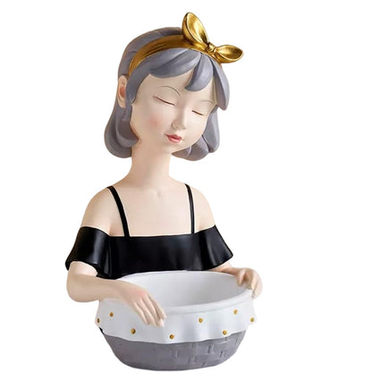 Girl Figurine Decor, Girl With Bowl Sculpture, Handmade Lady Bowl, Cute Girl Figurine Holder, Lady Hamper Figurine, Girl Sculpture, Girl Statue, Girl Decor, Girl Objects