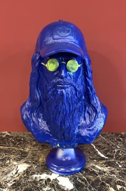 Statua moderna di busto di Da Vinci con berretto e occhiali, Statua di busto di Da Vinci, Busto di Da Vinci, Testa di Da Vinci in poliestere, Scultura di Da Vinci