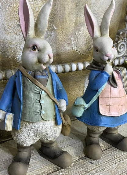 Süße Osterhasen Figuren 2er Set, Pastell Hasen Dekorationen, Hasenpaar Statuen, Osterhasen Dekor, Osterhasen Dekor, Osterdeko, Osterhasen Skulptur