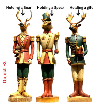 Nutcracker Figurines Set of 3, Nutcracker Animal Sculptures, Christmas Animal Soldier Figurines, Deer Figurine, Nutcracker Decor, Nutcracker Sculpture, Nutcracker Statue