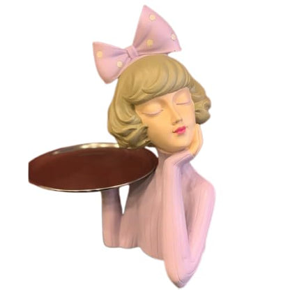 Handcrafted Girl Holding Tray Figure, Girl Sculpture With Tray Decor, Functional Girl Figurine With Tray, Decorative Girl Figurine For Gift, Girl Holding Tray Decor