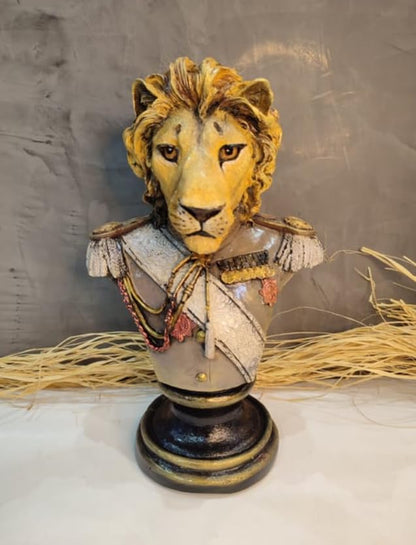 Royal Lion Statue Bust in Military Uniform, Lion Bust Sculpture, Regal Lion Statue, King Lion Decor, Military Lion Bust, Lion Head Statue, Lion Head Decor, Lion Head Sculpture