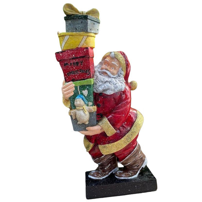 Santa Claus Figurine Carrying Stacked Christmas Gifts, Christmas Santa decoration, Santa Figurine with Gift Boxes, Santa Claus Sculpture, Santa Sculpture, Santa Decor