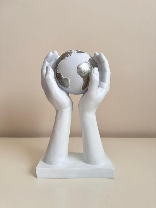 World Globe in Hands Decor, Earth in Hands Decor, Symbolic Earth Decor, Modern Minimalist Globe Art, Globe Figurine, Globe Sculpture, Globe Decor, Globe Statue
