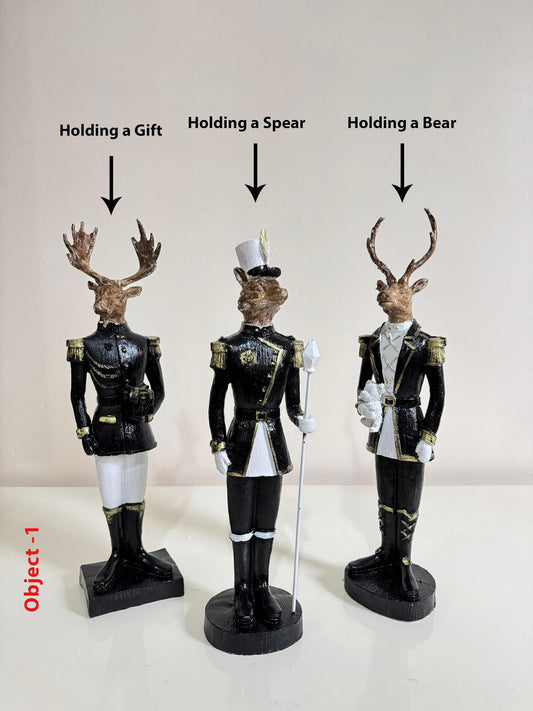 Nutcracker Figurines Set of 3, Nutcracker Animal Sculptures, Christmas Animal Soldier Figurines, Deer Figurine, Nutcracker Decor, Nutcracker Sculpture, Nutcracker Statue