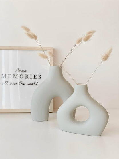 Amorphous Ceramic Vases Set-2, Round Matte Donut Vases, Minimalist Home Decor, Handmade Vase, Decorative Gift, Boho Style Vase, Donut Vase, Round Vase, Amorphous Vase