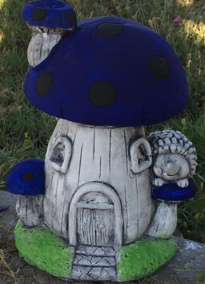 Whimsical Mushroom House Decor with Hedgehog, Toadstool House with Hedgehog, Mushroom Sculpture, Mushroom Statue with Hedgehog