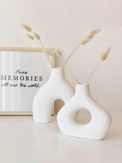 Amorphous Ceramic Vases Set-2, Round Matte Donut Vases, Minimalist Home Decor, Handmade Vase, Decorative Gift, Boho Style Vase, Donut Vase, Round Vase, Amorphous Vase
