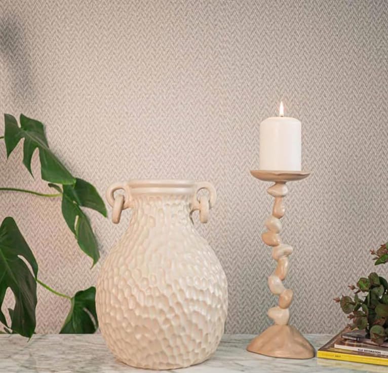 Textured Decorative Vase with Handles, Modern Rustic Vase, Unique Honeycomb Pattern Vase, Honeycomb Pattern Vase, Loop Handle Vase