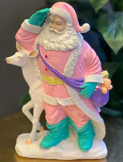 Santa Claus Figurine with Deer and Gift Bag, Christmas Santa decoration, Hand-painted Santa Claus, Christmas Figurine Santa Claus, Santa Claus Sculpture, Santa Claus Decor